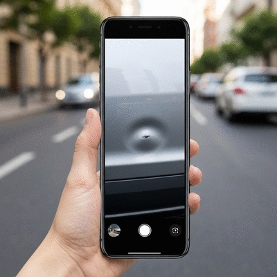 iPhone taking a photo of minor car bumper damage for insurance claim