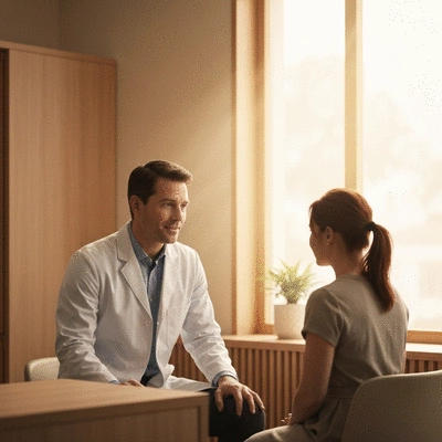 Person receiving medical consultation after a car accident