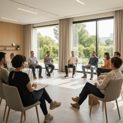 Group of people attending a community road safety workshop in a bright room