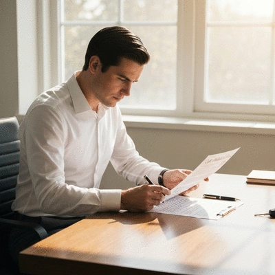 Person reviewing a car insurance policy document next to car keys