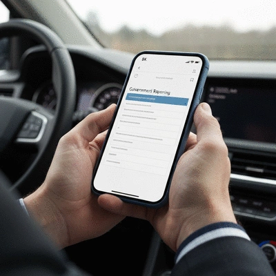 Person using smartphone to fill out official police reporting form