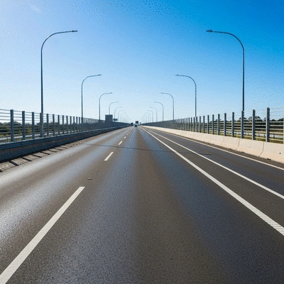 Modern highway road with safety barriers and clear lane markings